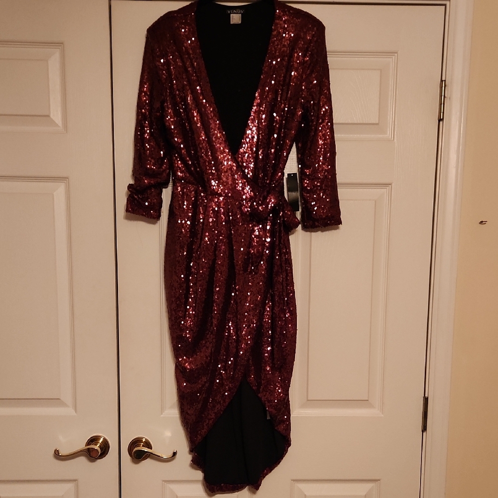 Asymmetrical Sequin Wrap Dress